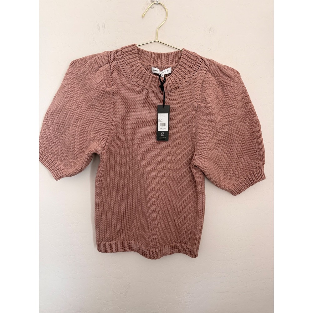 Rebecca Minkoff Celeste Short Sleeve Puff Sweater Primrose Pink XS Balletcore